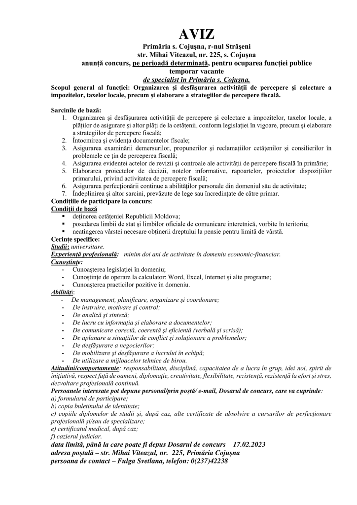 Aviz nr. 1. Anunțare concurs funcție vacantă (1)-1
