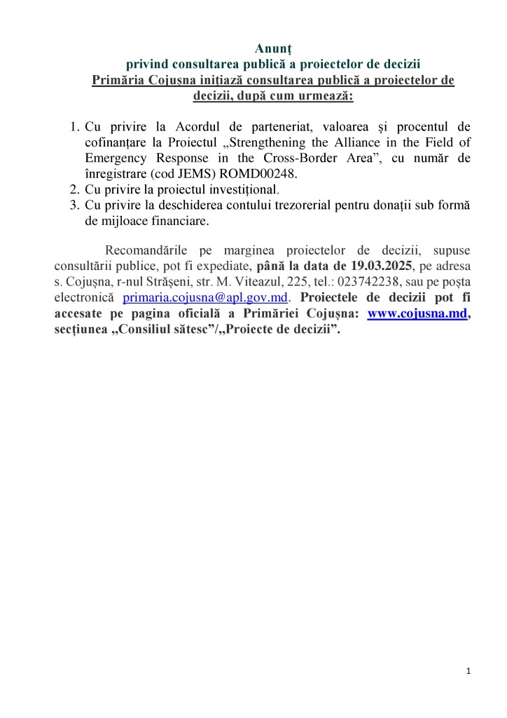 Aviz consultare publică a proiectelor de decizii