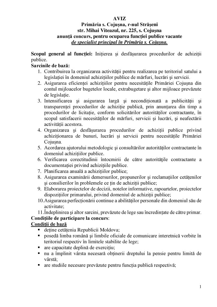 Aviz concurs funcție vacantă specialist principal_1