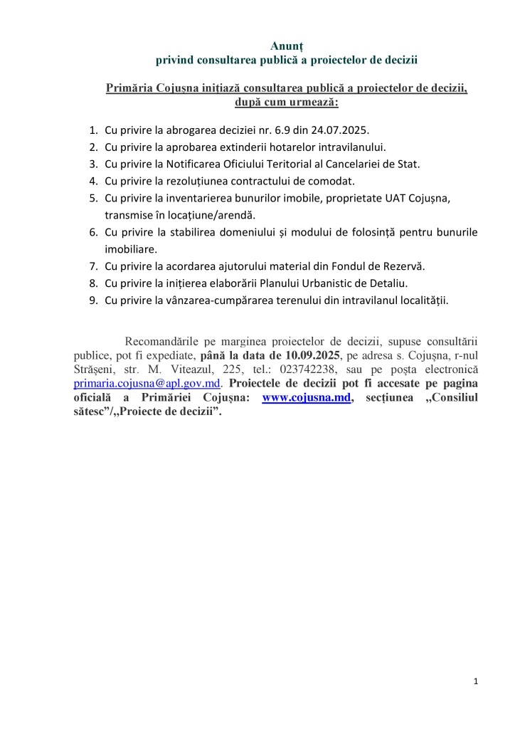 Aviz 2 consultare publică a proiectelor de decizii