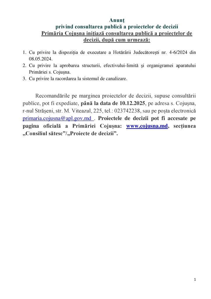 Aviz 2 consultare publică a proiectelor de decizii